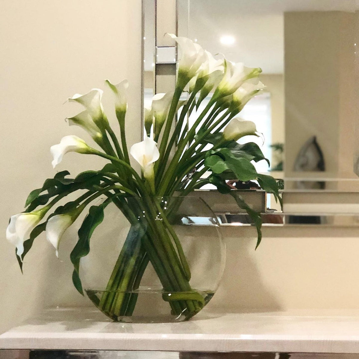 White Calla Lilies in the Moon Vase