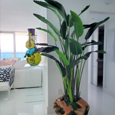 Large Bird of Paradise in Large Teak Vessel